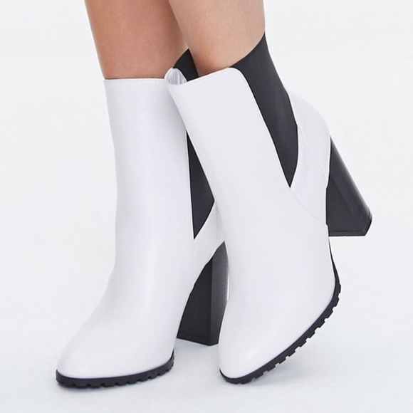 Forever 21 Shoes - Forever 21 Block Heel Chelsea White Boots 9
